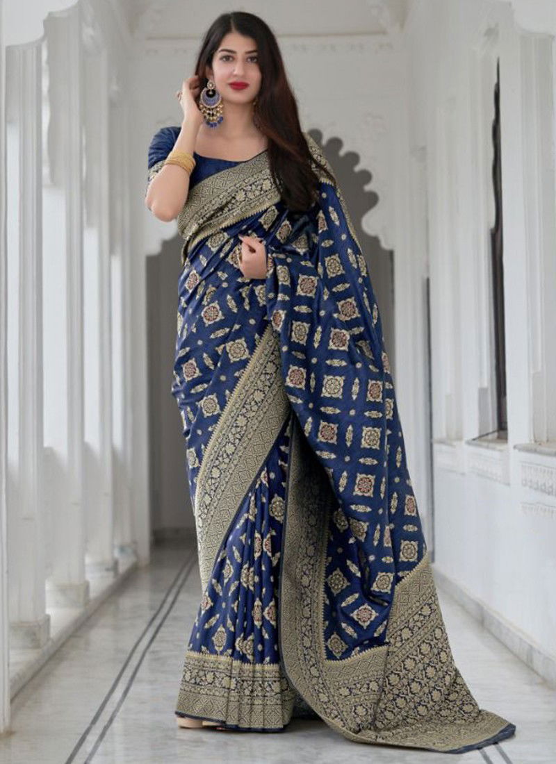 Blue Colour Maanshika Silk Manjubaa New Latest Designer Exclusive Ethnic Wear Banarasi Silk Saree Collection 6001